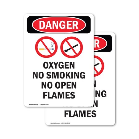 Signmission Oxygen No Smoking No Danger Sign, Vinyl Decal, 10in W x 14in L, 2PK OS-2PACK-DS-D-1014-V-1515